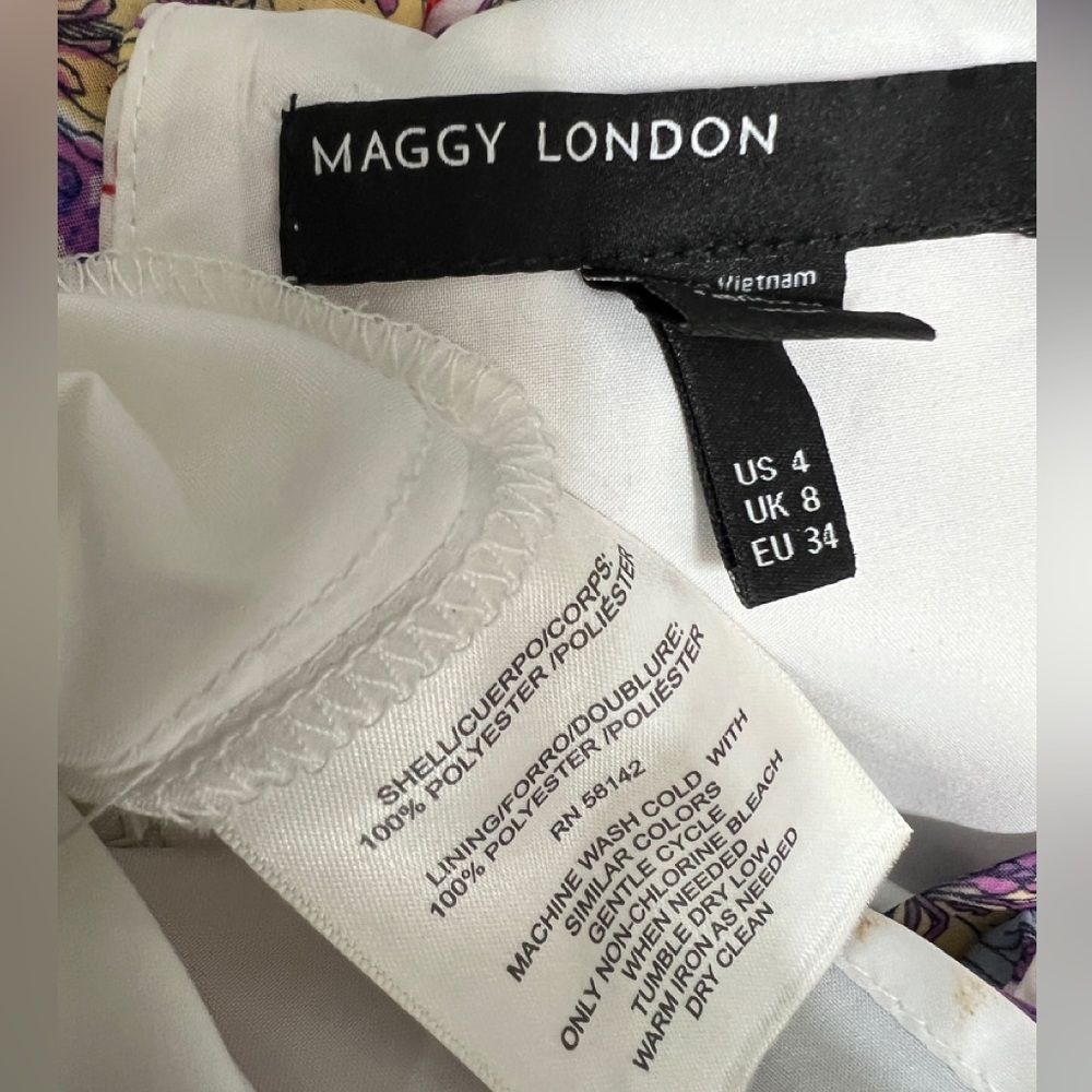 Maggy London Folk Fest Printed Chiffon Maxi Dress, 4, S, Floral Patchwork Lined - Picture 8 of 9